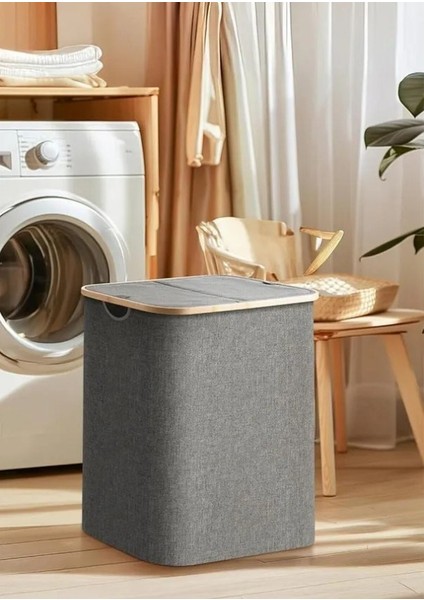 Katlanır Kumaş 100 Lt Bambu Çamaşır Sepeti 2 Bölmeli Içi Fileli Kirli Çamaşır Sepeti fiyatları
