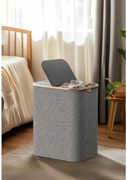 Katlanır Kumaş 100 Lt Bambu Çamaşır Sepeti 2 Bölmeli Içi Fileli Kirli Çamaşır Sepeti modelleri