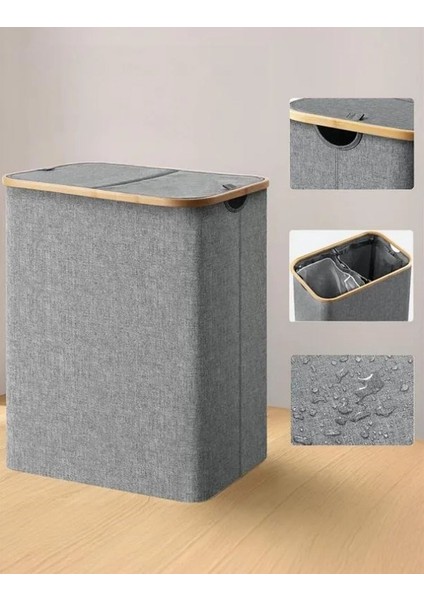 Katlanır Kumaş 100 Lt Bambu Çamaşır Sepeti 2 Bölmeli Içi Fileli Kirli Çamaşır Sepeti fırsatları
