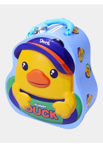 Sevimli Ördek Tasarımlı Kilitli Metal Kumbara – 16X6X12 Cm, Renkli, Dayanıklı