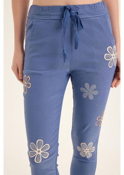 Taşlı Çiçek Motifli Pantolon fırsatları
