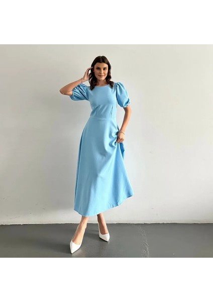 Karpuz Kollu Midi Boy Elbise