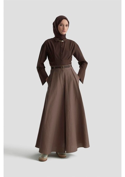 Kemerli ve Pileli Etek 25K1900 Kakao