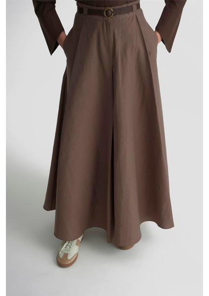 Kemerli ve Pileli Etek 25K1900 Kakao modelleri