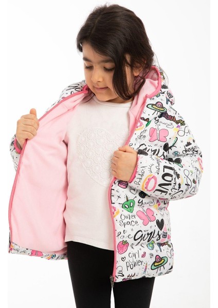 Kız Çocuk Polarlı Kapüşonlu Girls Yazılı Kelebek Desenli Kışlık Şişme Mont Kaban Parka fiyatları