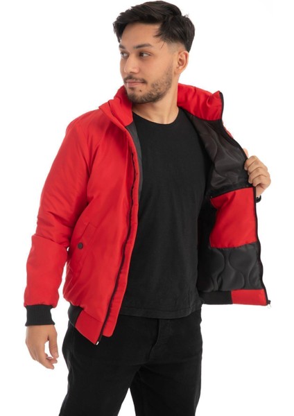 Spor Erkek Astarlı Dik Yaka Mevsimlik Cepli Su ve Rüzgar Geçirmez Mont