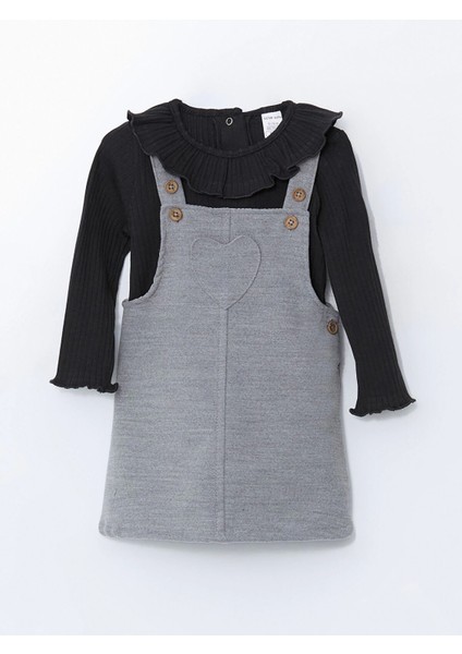 Lcw Baby Gri U Yaka Kız Bebek Elbise ve Bluz 2'li