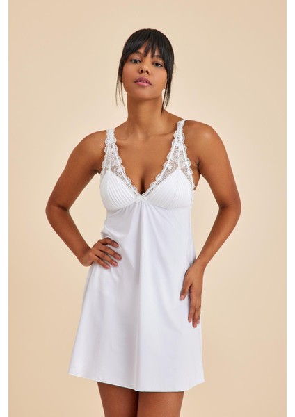 Paris Ekru V Yaka Dantel Detaylı Gecelik fiyatları