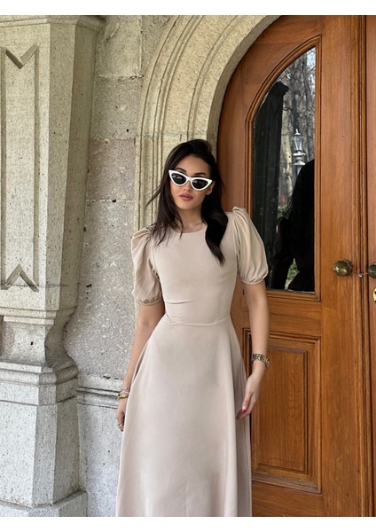 Karpuz Kollu Midi Boy Elbise modelleri