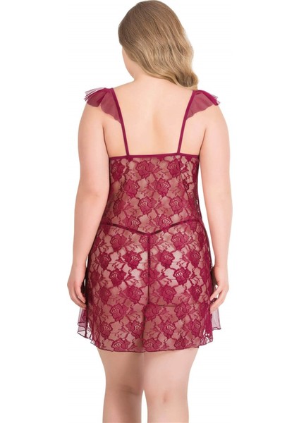 Lesca Büyük Beden Bordo Kısa Tül Gecelik fiyatları