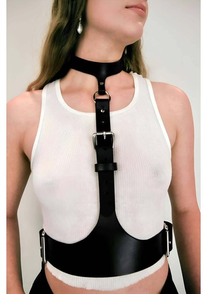 Boyun Bağlantılı Korse Kemer Harness, Kadın Deri Bel Kemeri - APFT1297