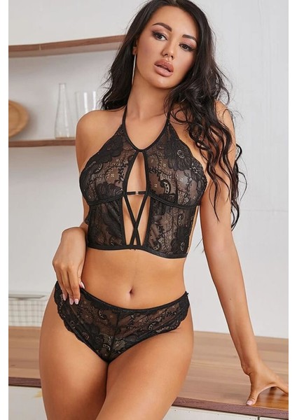 Kadın Siyah Dantel Çapraz Ipli Bralet Sütyen Takım modelleri