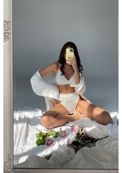 Kadın Beyaz Yüksek Bel Dolgusuz Slip Takım indirimleri