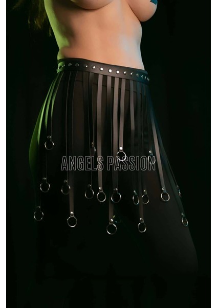 Püsküllü Deri Etek - Halka Detaylı Hareketli Etek - Şık Harness Etek - APFT579 fırsatları