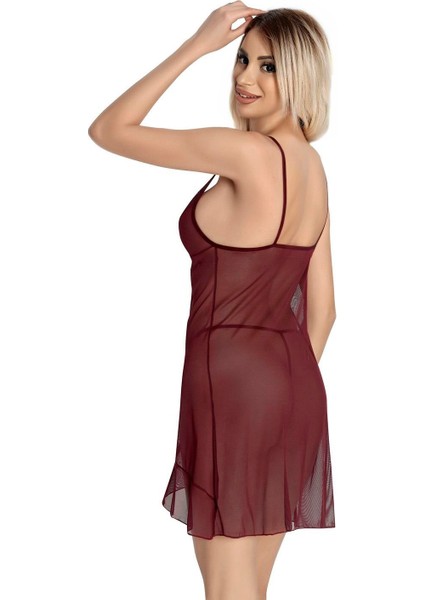 Bordo Dantel Işlemeli Göğğüs Ip Detaylı Fantezi Tül Gecelik fiyatları