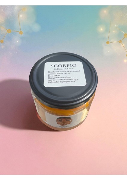 Akrep Burcu (Scorpio) Kavanoz Mum – Amber & Tarçın Kokulu - Ahşap Fitilli modelleri
