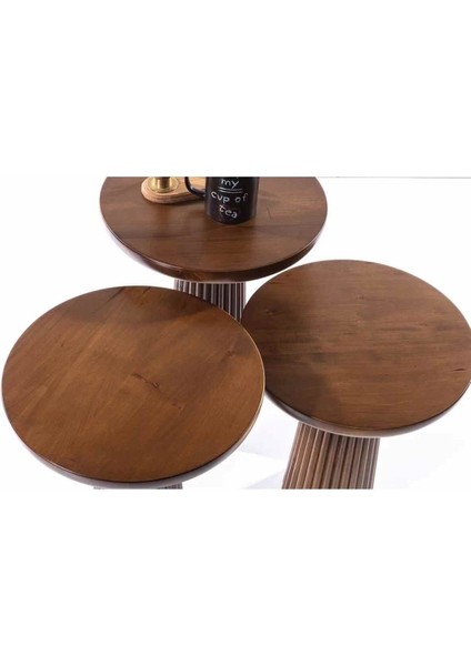 Ceviz Renk Masif Ahşap Mantar Sehpa 3’lü – Modern Zigon Fiskos Takımı fiyatları