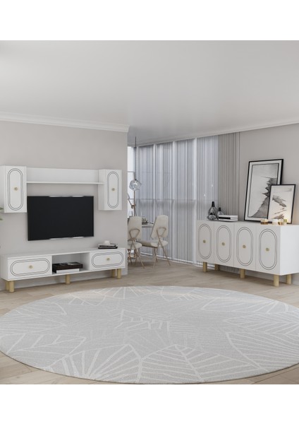 Polenct Bohem Konsol (KB150), Bohem Tv Ünitesi 2 Li Salon Takımı Beyaz-Beyaz