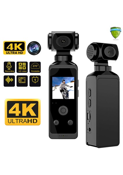 4K Ultra Hd Aksiyon Kamerası – 270° Geniş Açı - Döner Klips - Su Geçirmez Kılıf - Wifi Kamera - Mikrofon - Micro Sd Uyumlu
