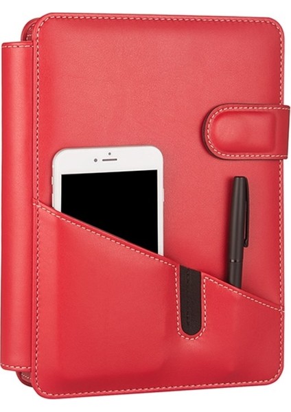 2026 YENİ YIL Günlük Çizgili Ajanda Telefon Kılıflı Kapak 4 Halkalı Organizer İç Ajanda Ölçüsü 15x21 cm Kırmızı