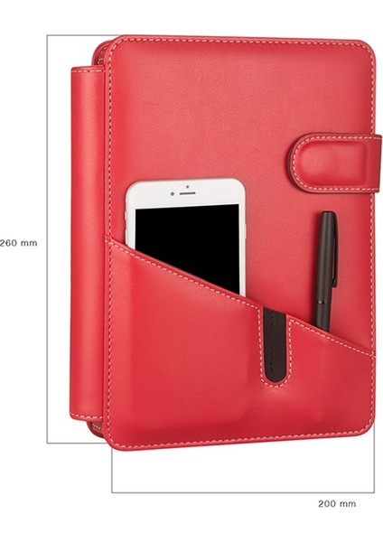 2026 YENİ YIL Günlük Çizgili Ajanda Telefon Kılıflı Kapak 4 Halkalı Organizer İç Ajanda Ölçüsü 15x21 cm Kırmızı