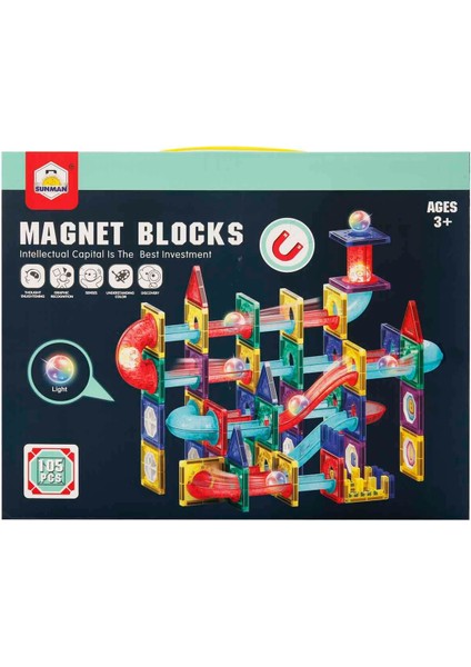 Oyuncak Işıklı Manyetik Bloklar 105 Parça Yapı Seti modelleri
