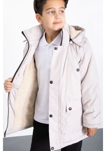Bej Içi Kürklü Çıkarılabilir Kapüşonlu Basic Erkek Çocuk Şişme Mont 21441 fırsatları