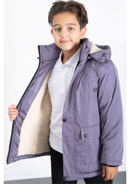 Antrasit Içi Kürklü Çıkarılabilir Kapüşonlu Basic Erkek Çocuk Şişme Mont 21443 modelleri