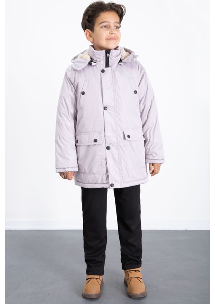 Gri Içi Kürklü Çıkarılabilir Kapüşonlu Basic Erkek Çocuk Şişme Mont 21437