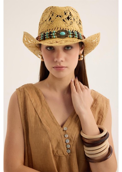 Hasır Motifli Taşlı Metal Şapka