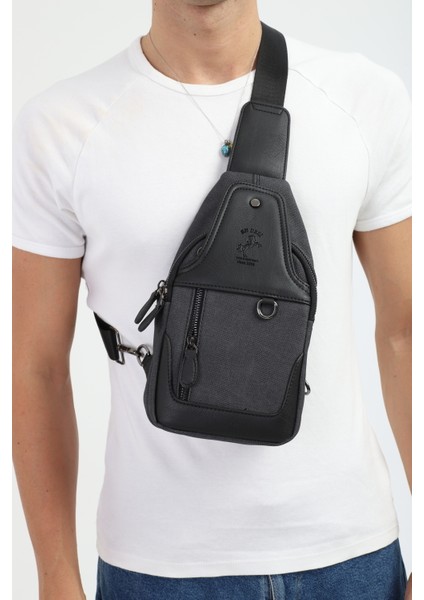 Siyah Kanvas Çok Bölmeli Erkek Omuz Çantası Erkek Çapraz Çanta