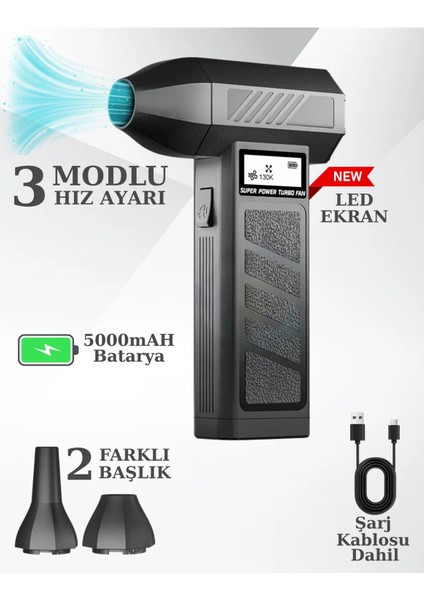 Işıklı Mini Turbo Jet Fan 130000RPM Araba Aksesuarları Temizleme Üfleyici Aracı Kar Üfleyen