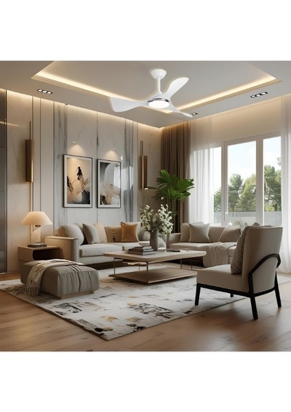 Kumandalı 3 Kanatlı Ledli Tavan Vantilatörü Beyaz Renk modelleri