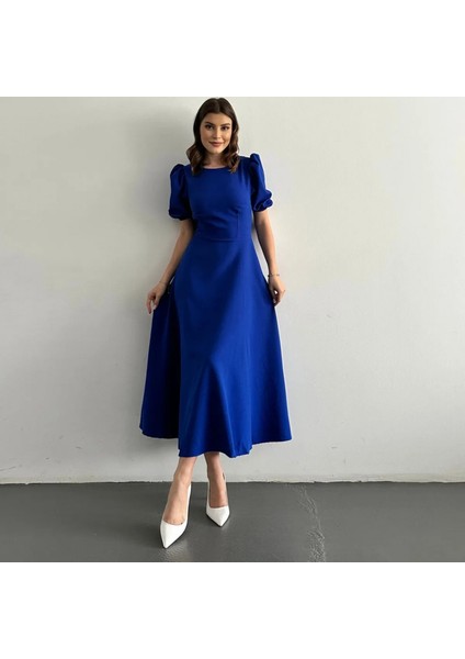 Karpuz Kollu Midi Boy Elbise