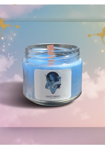 Yay Burcu (Sagittarius) Kavanoz Mum – Portakal & Mimoza Kokulu - Ahşap Fitilli