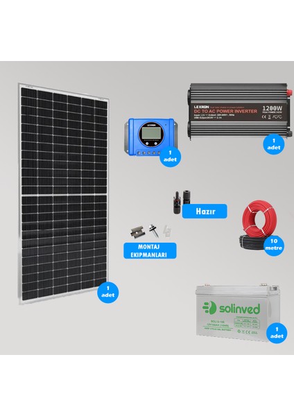 Mini Bağ Evi ve Karavan Solar Güneş Enerji Sistemi 1200W Depolama