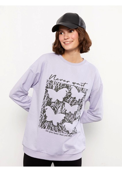 Lcw Vision Lila Bisiklet Yaka Baskılı Uzun Kollu Kadın Sweatshirt fiyatları