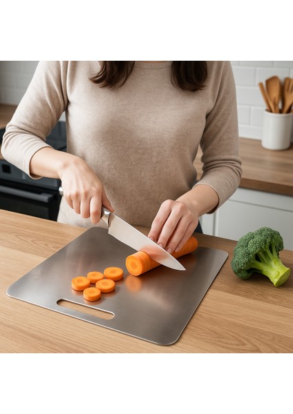 304 Kalite Antibakteriyel Paslanmaz Çelik Kesme Tahtası 3 Adet indirimleri