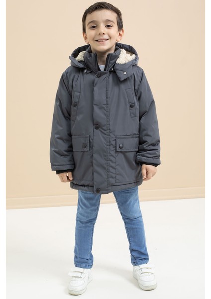 Füme Içi Kürklü Çıkarılabilir Kapüşonlu Basic Erkek Çocuk Şişme Mont 21442