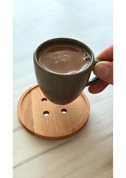 Keyif Ahşap Bardak Altlığı Düğme Figürlü 4 Lü