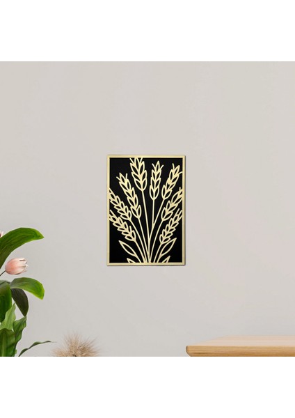 Gold Pleksi Çiçek Motifli Siyah Ahşap Dekoratif Tablo 15X20 cm Şık Duvar Süsü Ev Ofis Dekor