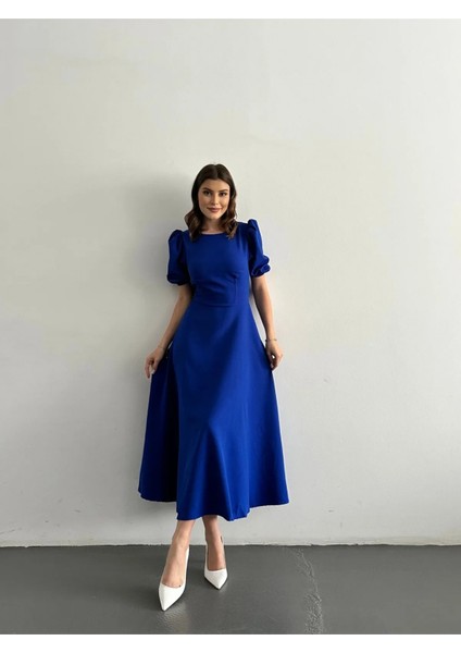 Karpuz Kollu Midi Boy Elbise