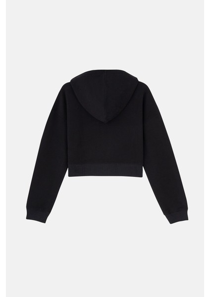 Panda Supersoft Crop Hoodie - Siyah