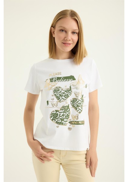 Yaldızlı Kelebek Kalp Tshirt