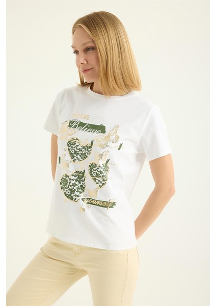 Yaldızlı Kelebek Kalp Tshirt fiyatları