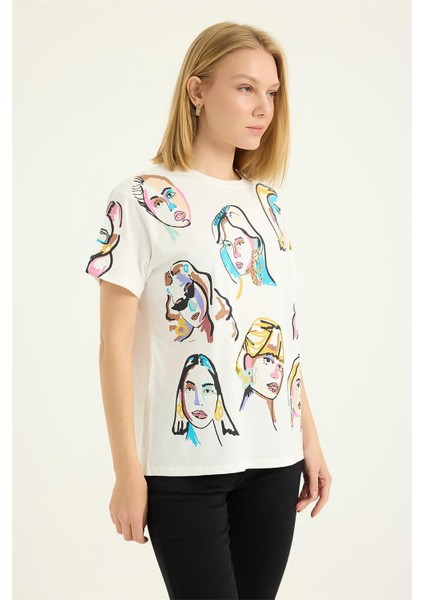 Kadın Baskılı Yuv Tshirt modelleri