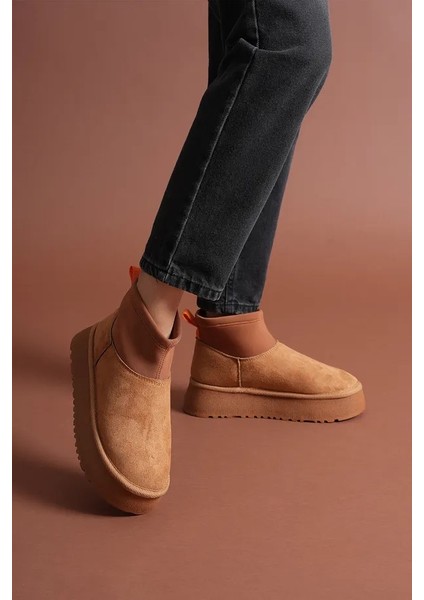 Süet Içi Kürklü Lastikli Bağcıksız Kalın Taban Kadın Bot