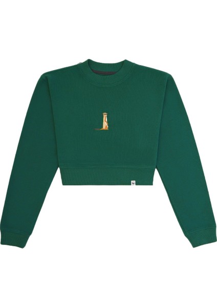 Mirket Supersoft Kadın Crop Sweatshirt - Nefti Yeşil