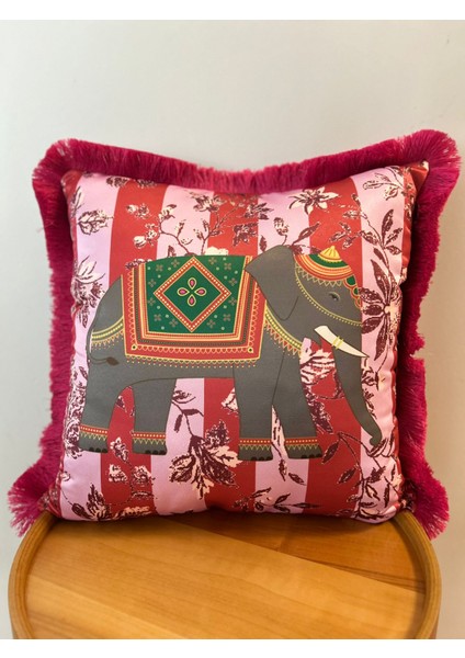 Pembe Rüya Serisi Fil Desenli 3’lü Dekoratif Yastık Seti (45X45 Cm, Püsküllü) fiyatları