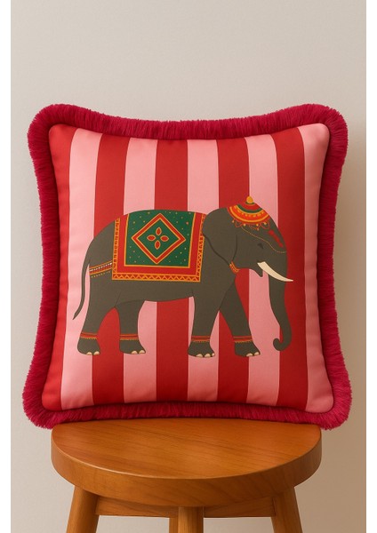 Pembe Rüya Serisi Fil Desenli 3’lü Dekoratif Yastık Seti (45X45 Cm, Püsküllü) fırsatları
